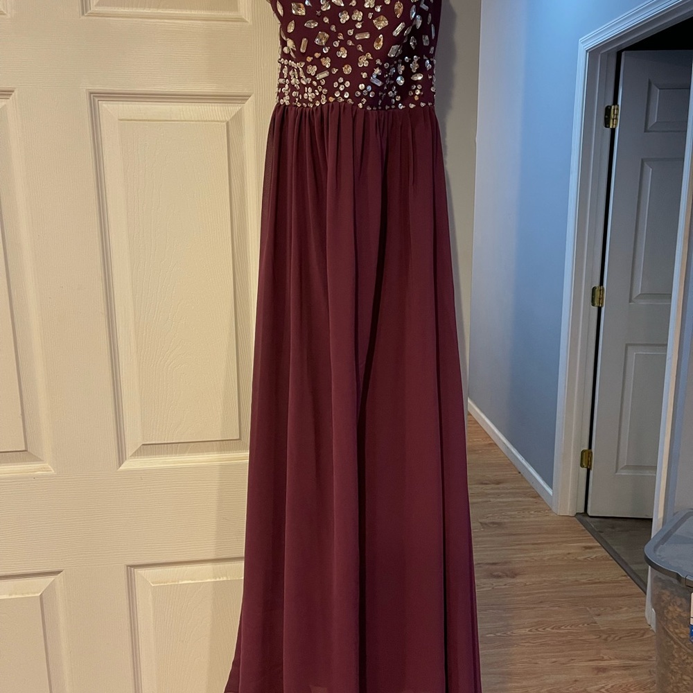 Purple rhinestone prom dress